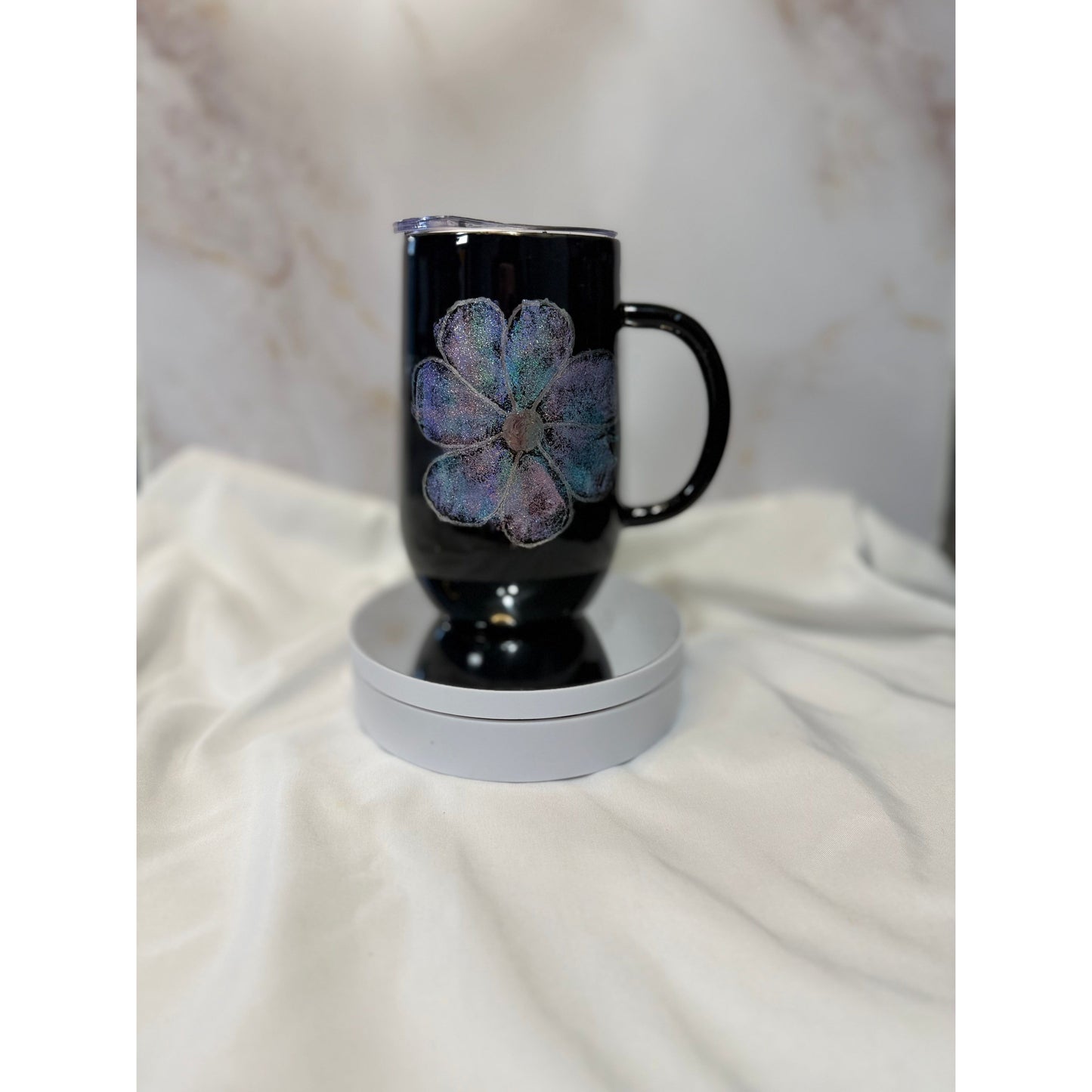 #528 Black Holographic Shimmer Flowers on 16oz Tumbler