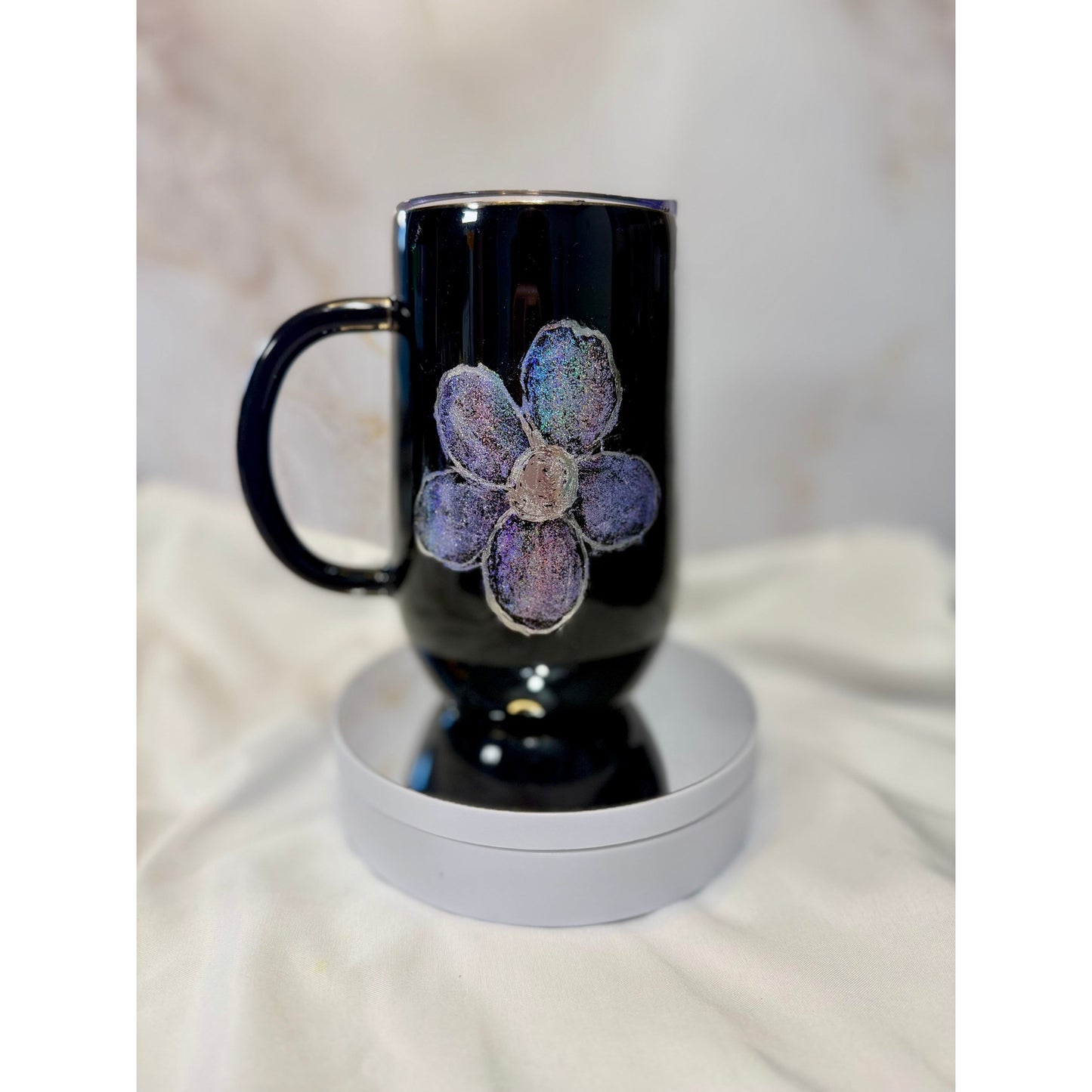 #528 Black Holographic Shimmer Flowers on 16oz Tumbler