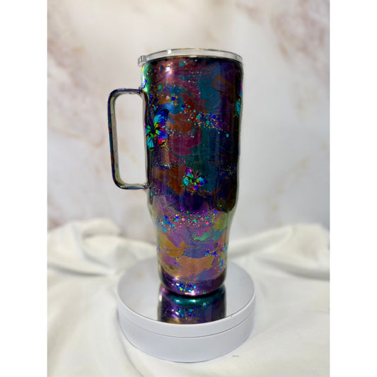 #511 Chameleon Chrome Glitter and Butterfly 24oz Handle Tumbler
