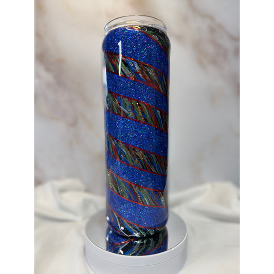 #513 Blue Glitter with Multi-colored pigment Swirl on 30oz Stainless Steel Tumb