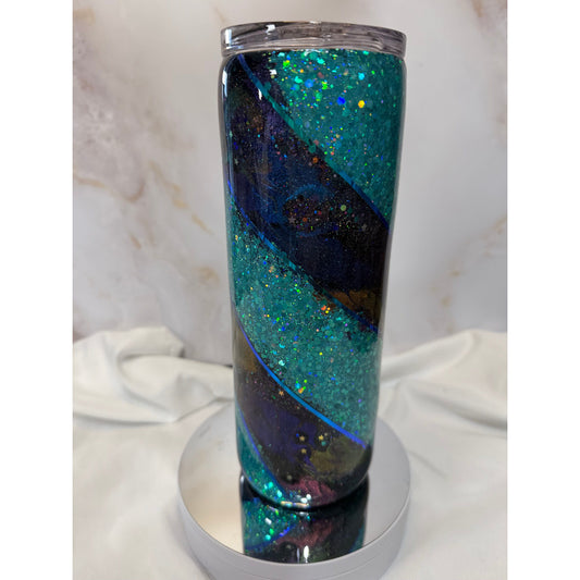 #516 Teal Glitter and Ink Drop Swirl 20oz Tumbler