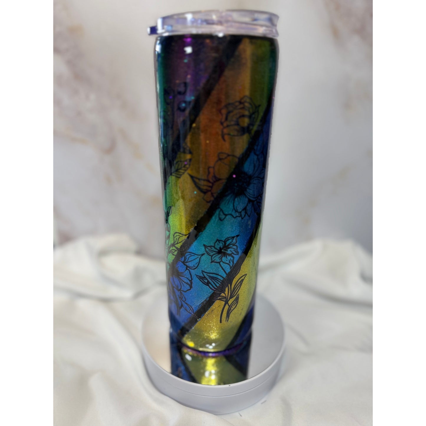 #522 Crystal ColorShift Chrome Swirl with Flowers 30 oz Tumbler