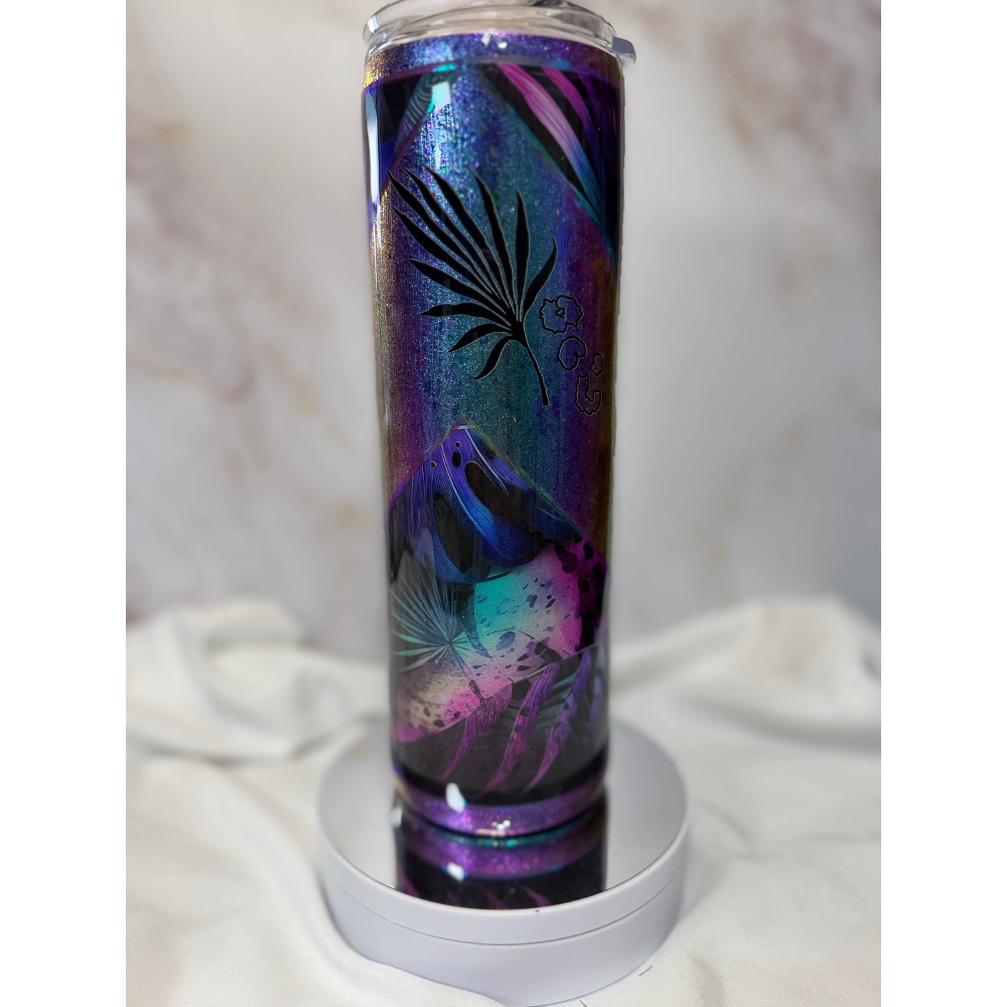 #524 Monstera Aqua and Purple Foil VSplit Tumbler