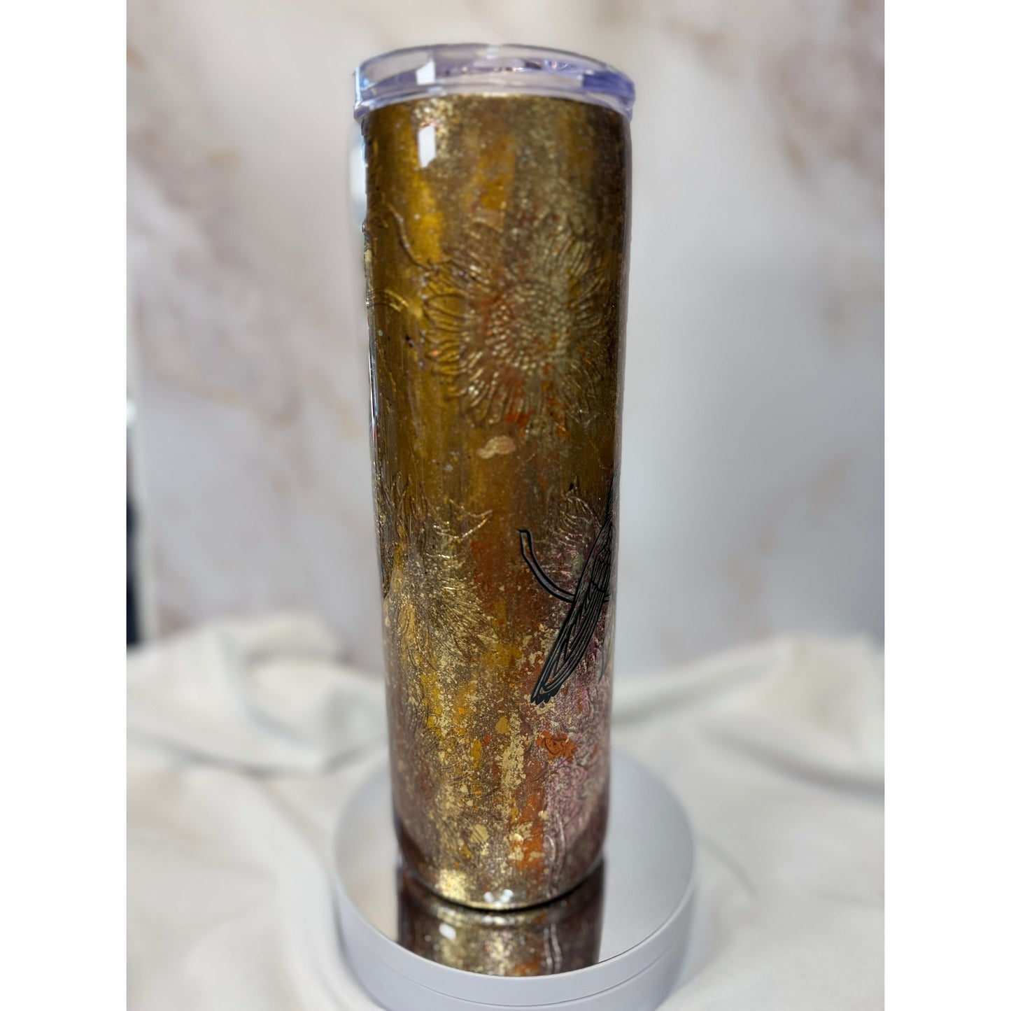 #525 Bronze Foil Flake Sunflower Hummingbird Tumbler
