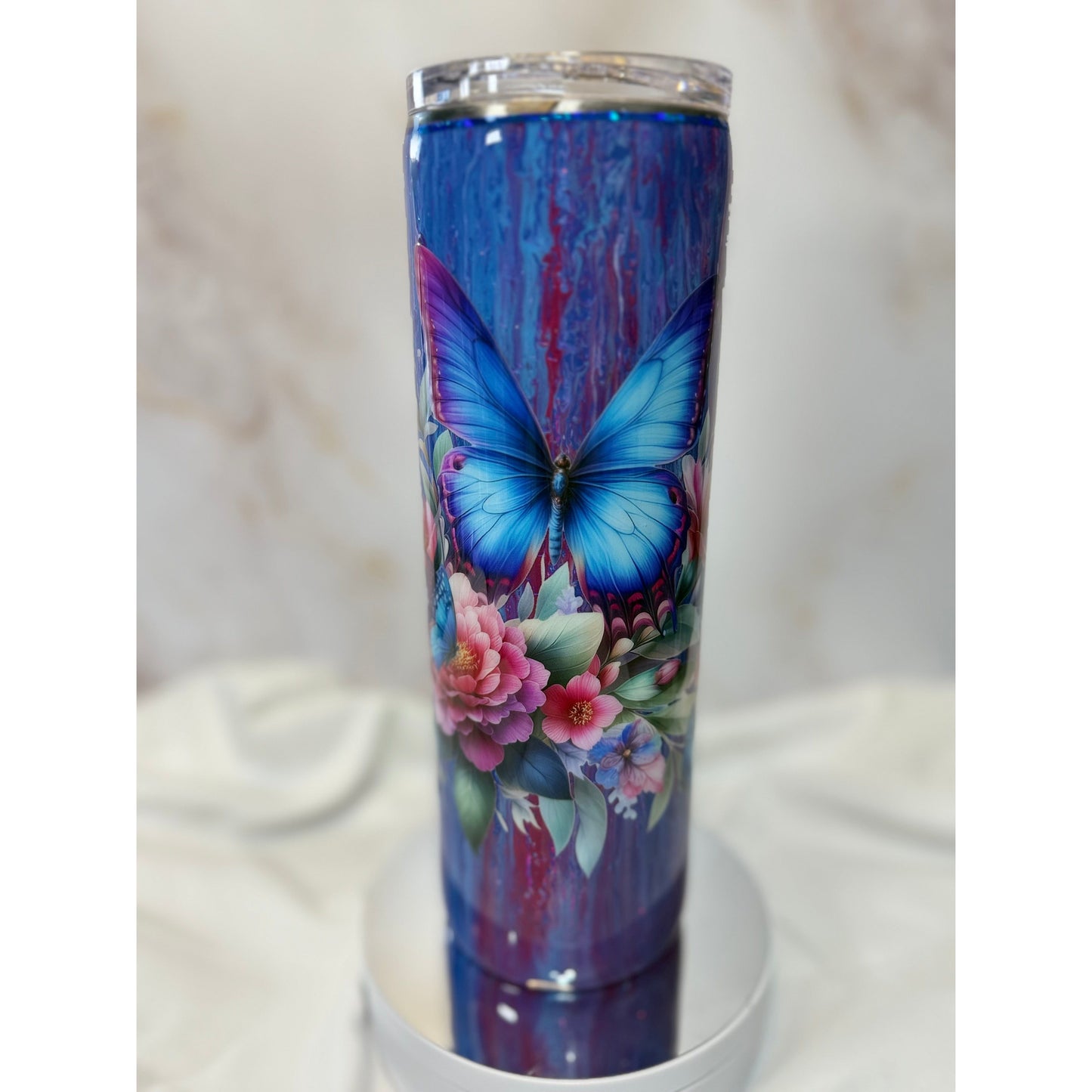 #529 Colorful Paint Pour with Butterfly and Flowers