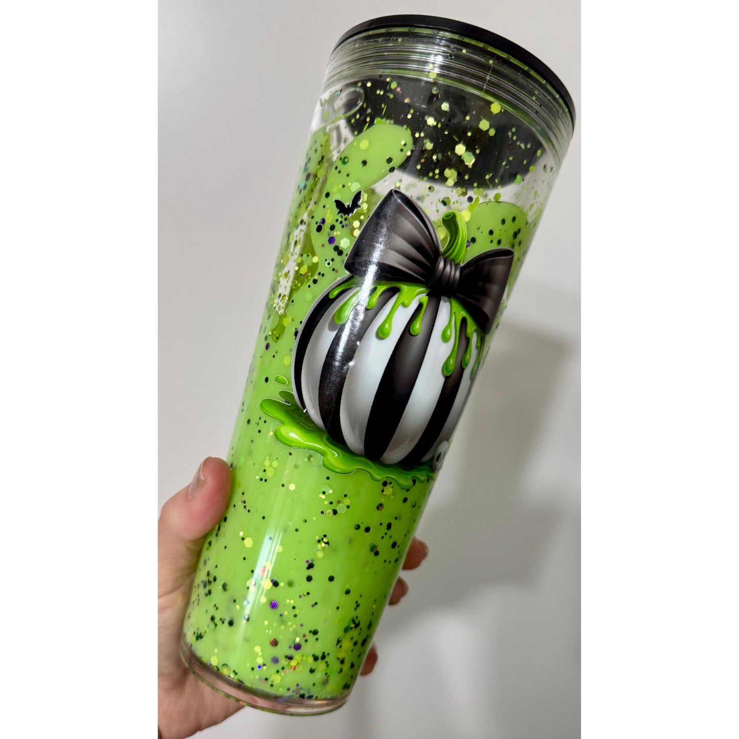 Glitter Snow Globe Acrylic 24oz Tumbler with BLACK Screw On Lid