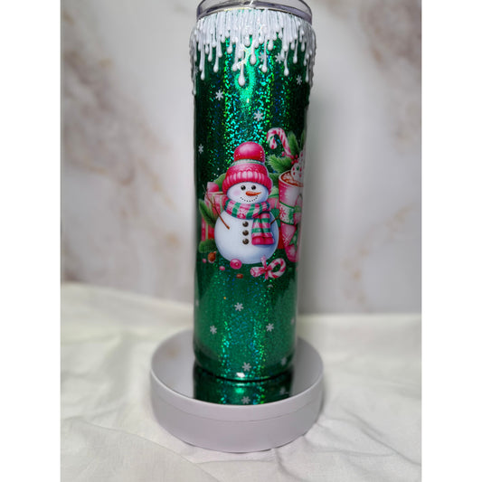 #601 Green Holiday Foil with Snow Drip Showman on 30oz Stainless