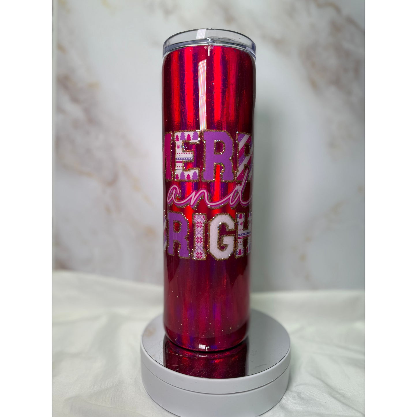 #602 "Merry and Bright" Bright Pink Foil 30oz Skinny
