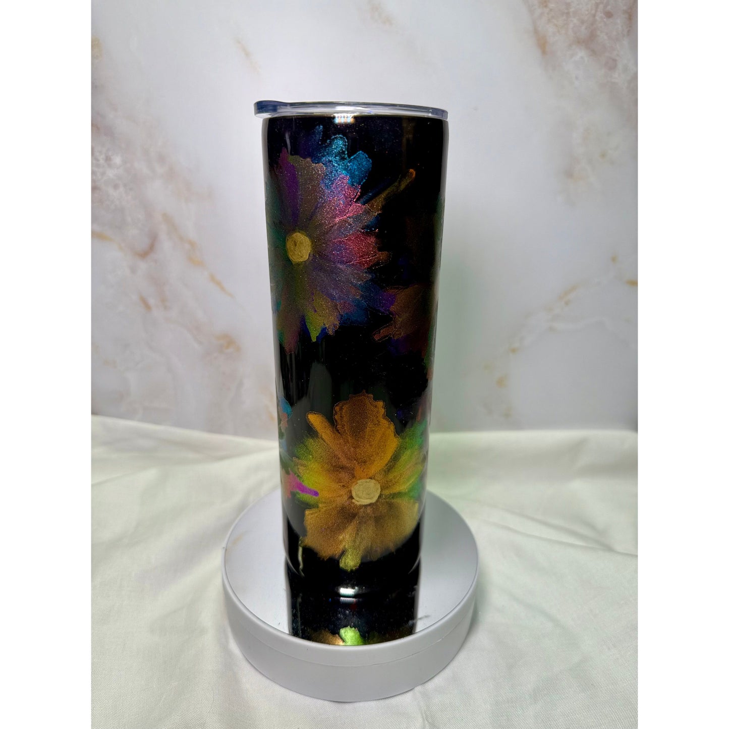 #608 Multi-colored Air Flowers on 20oz Stainless Steel Tumbler