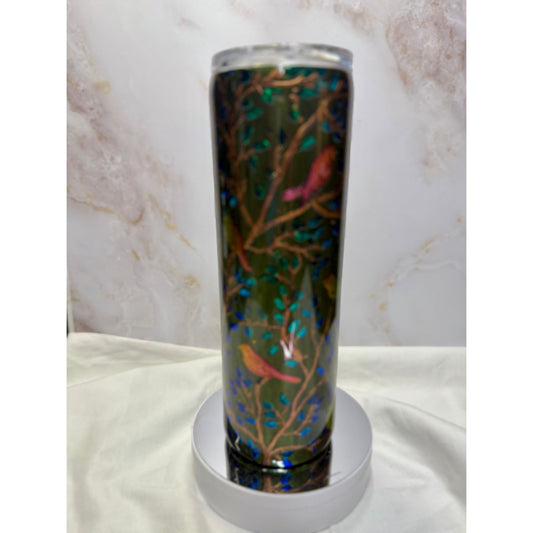 #622 Hand Painted Birds In The Tree Overlay on a 30oz Stainless Tumbler