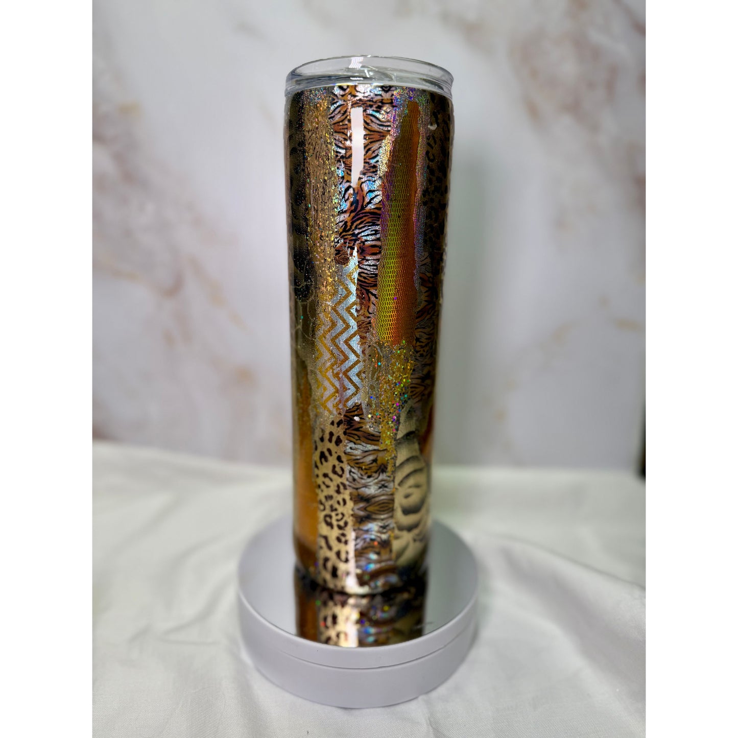 #613 Gold and Silver Torn Foil Mash Up on a 30oz Stainless Tumbler