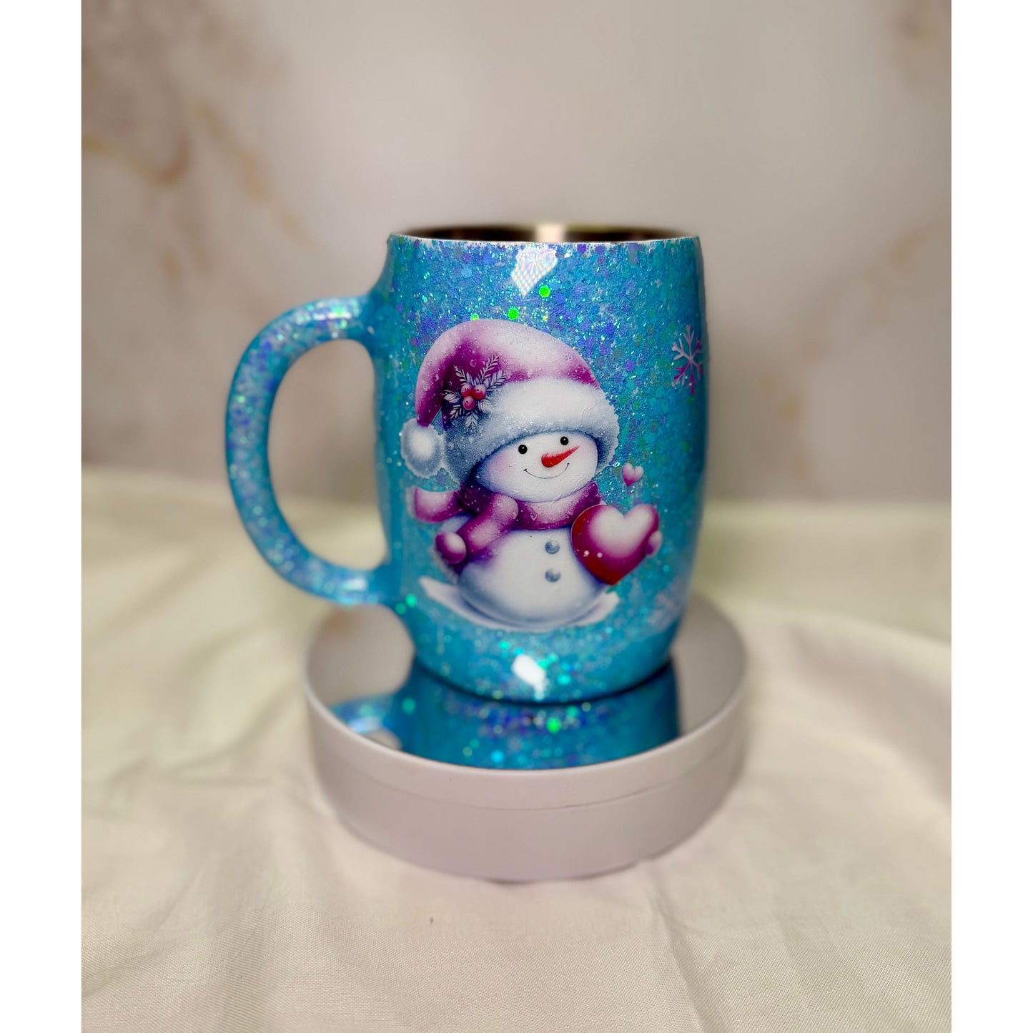 #616 Glitter Snowman on 14oz Coffee Cup with Lid