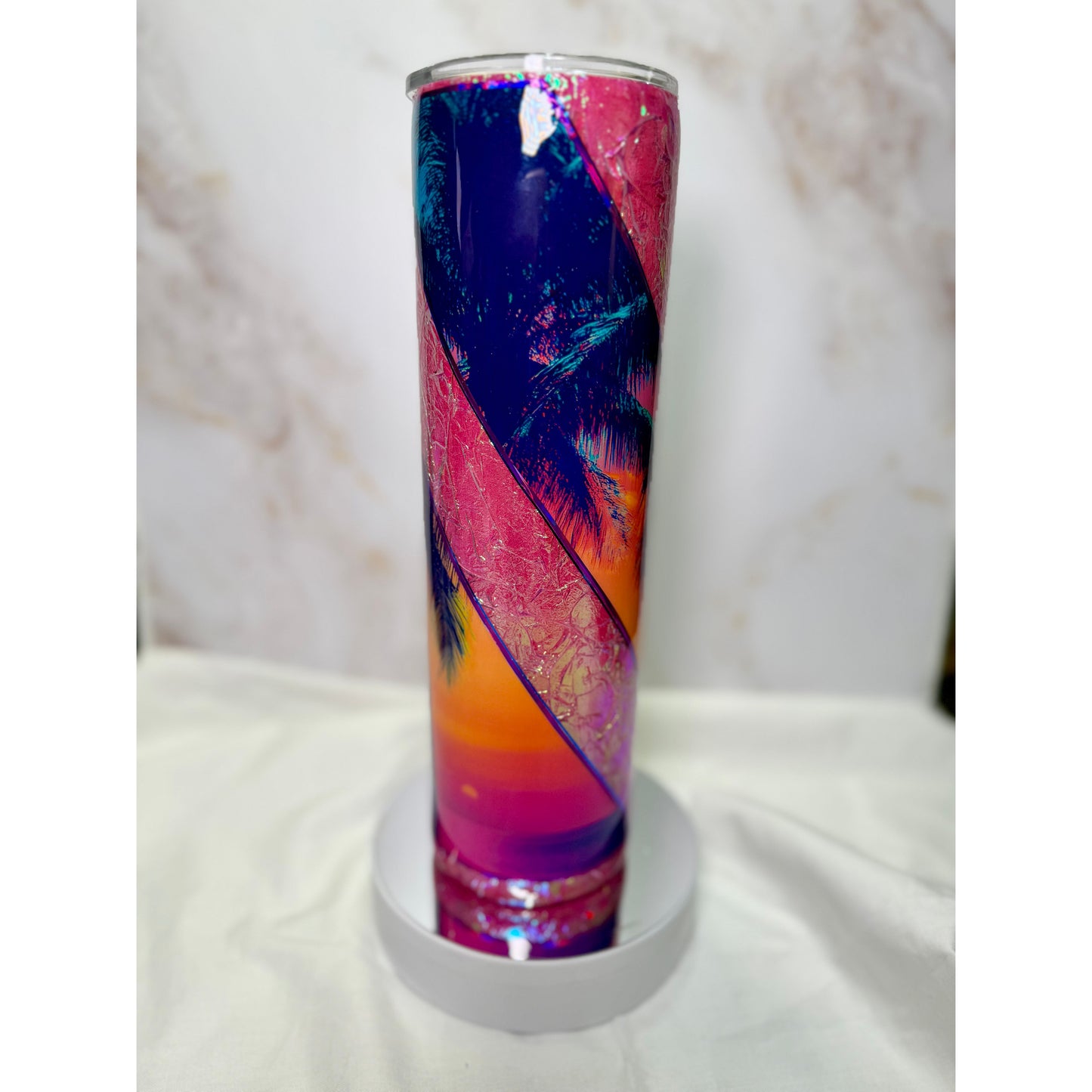 #620 Pink Crinkled Cellophane Sunset Beach Swirl on 35oz Stainless Tumbler