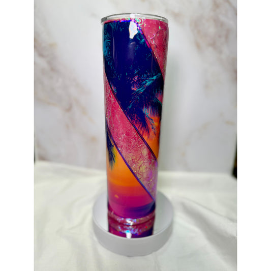 #620 Pink Crinkled Cellophane Sunset Beach Swirl on 35oz Stainless Tumbler