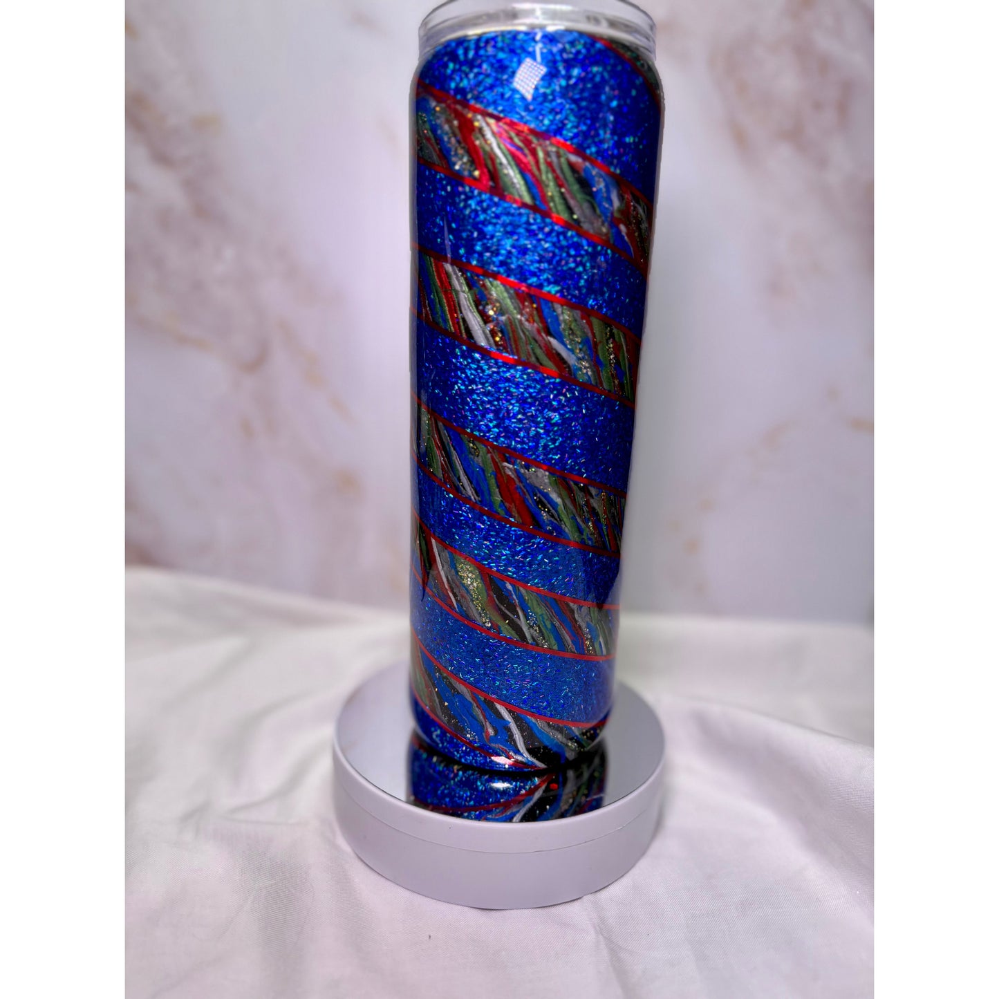 #623 Blue Glitter and Ink Swirl on 30oz Stainless Tumbler