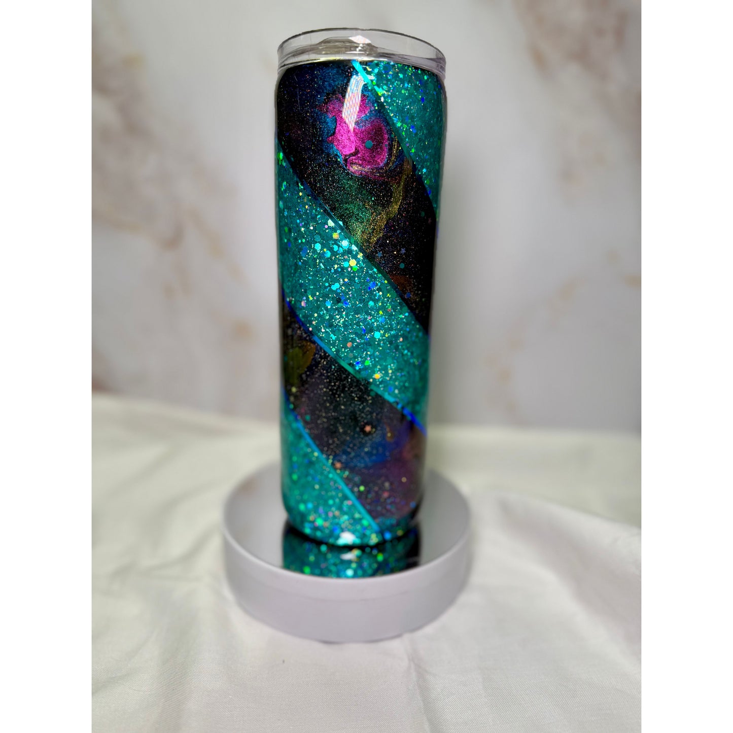 #629 Chameleon Ink Swirl with Turquoise Glitter Swirl on Stainless 20oz Tumbler