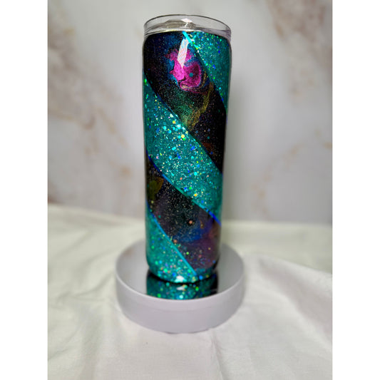 #629 Chameleon Ink Swirl with Turquoise Glitter Swirl on Stainless 20oz Tumbler