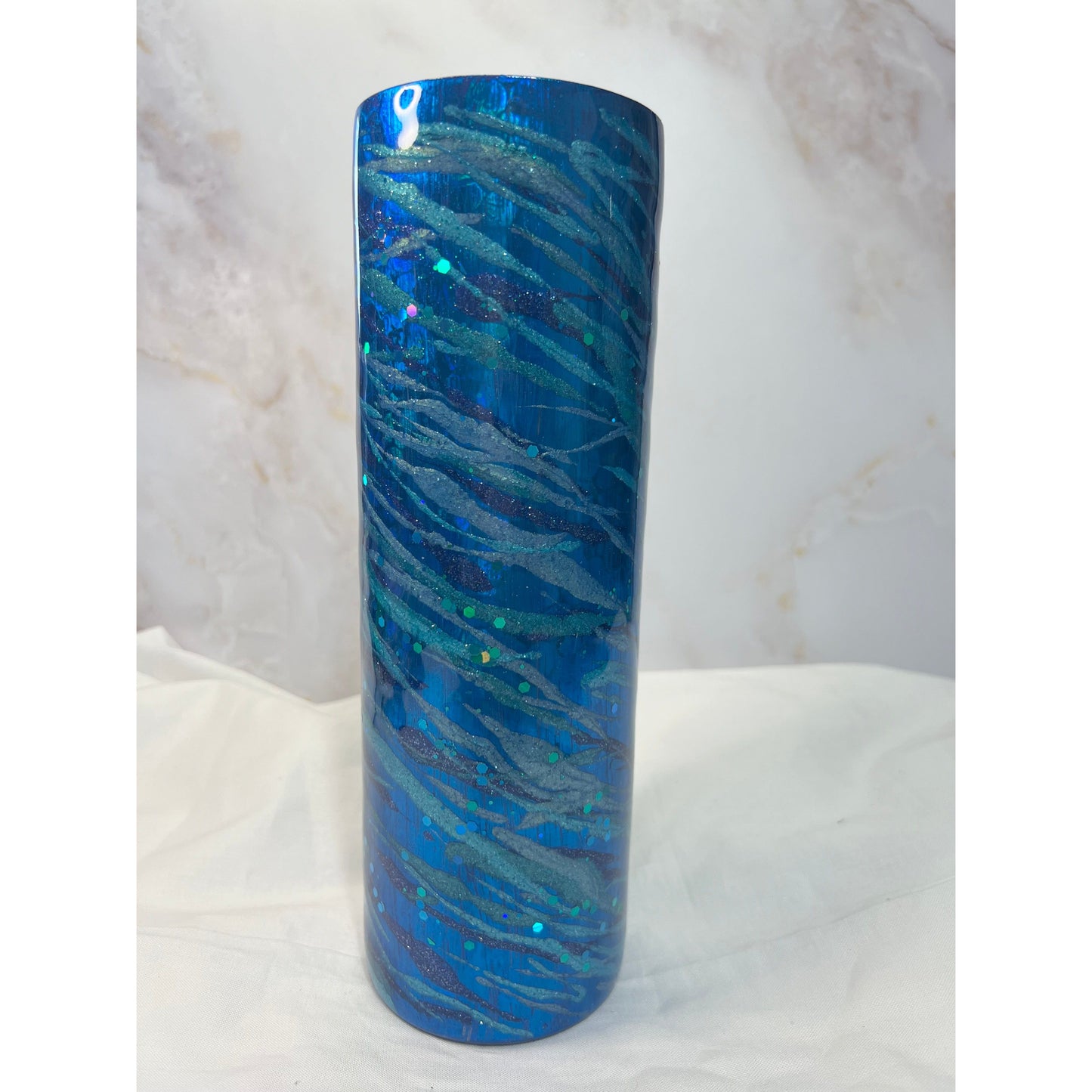 #87 Shimmery Swirls over Shiny Blue Foil on 30 oz Stainless Steel Tumbler