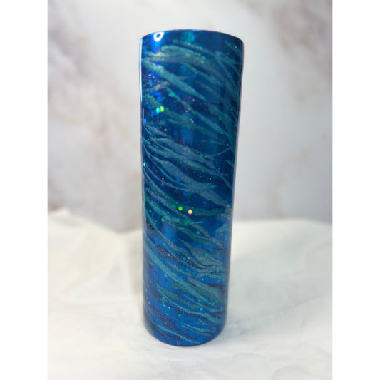 #87 Shimmery Swirls over Shiny Blue Foil on 30 oz Stainless Steel Tumbler