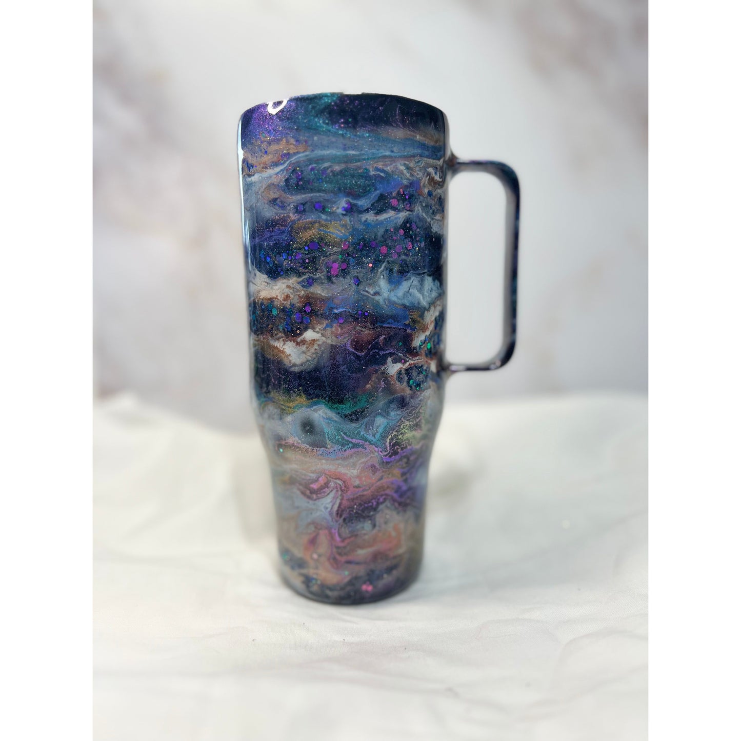 #88 Shimmery Swirl of Every Color on 24 oz Stainless Steel Curved Tumbler