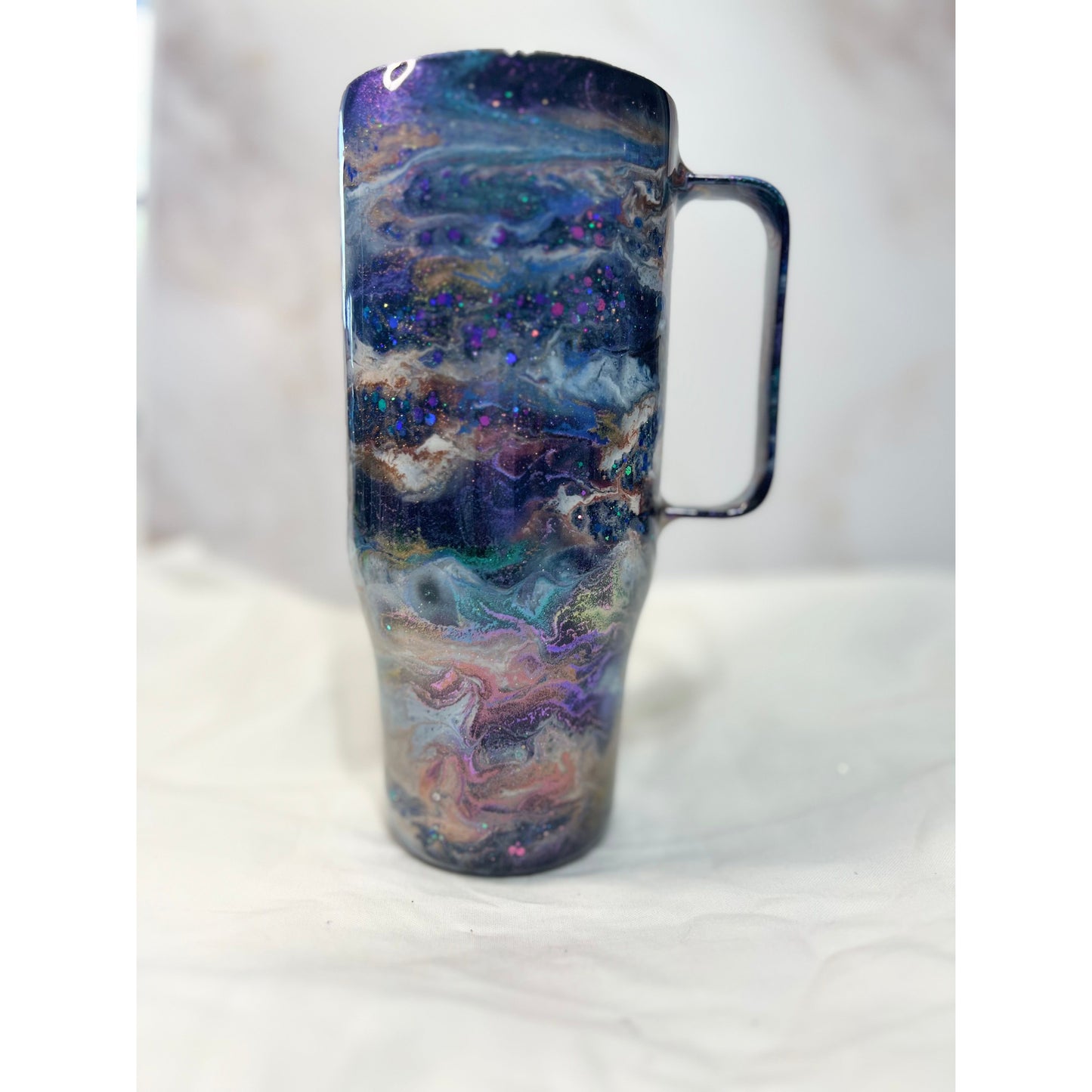 #88 Shimmery Swirl of Every Color on 24 oz Stainless Steel Curved Tumbler