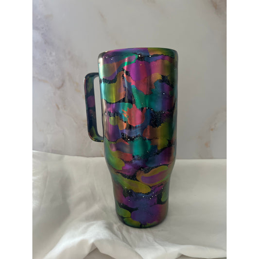 #86 Chrome of Every Color Swirl on 24 oz Stainless Steel Curved Tumbler