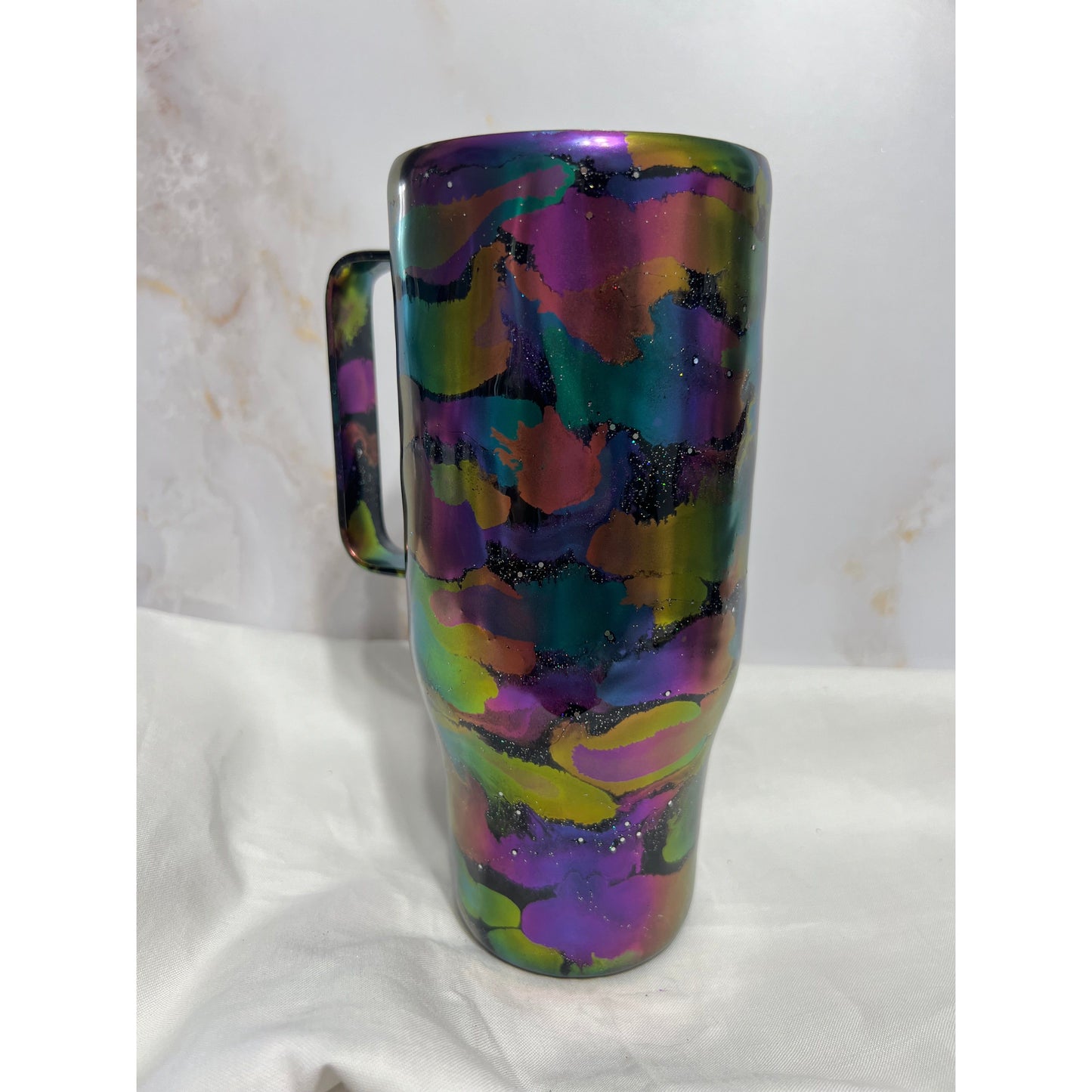 #86 Chrome of Every Color Swirl on 24 oz Stainless Steel Curved Tumbler