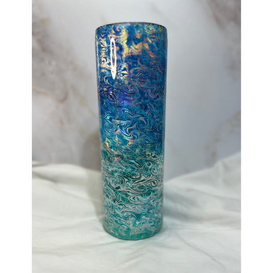 #89 silver Ocean Wave Foil over ombré Ocean on 30 oz Stainless Steel Tumbler