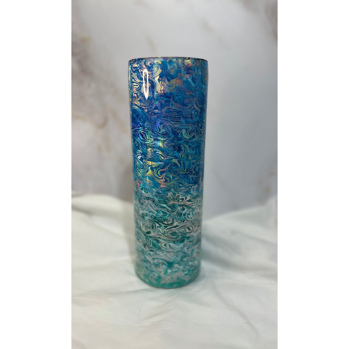 #89 silver Ocean Wave Foil over ombré Ocean on 30 oz Stainless Steel Tumbler