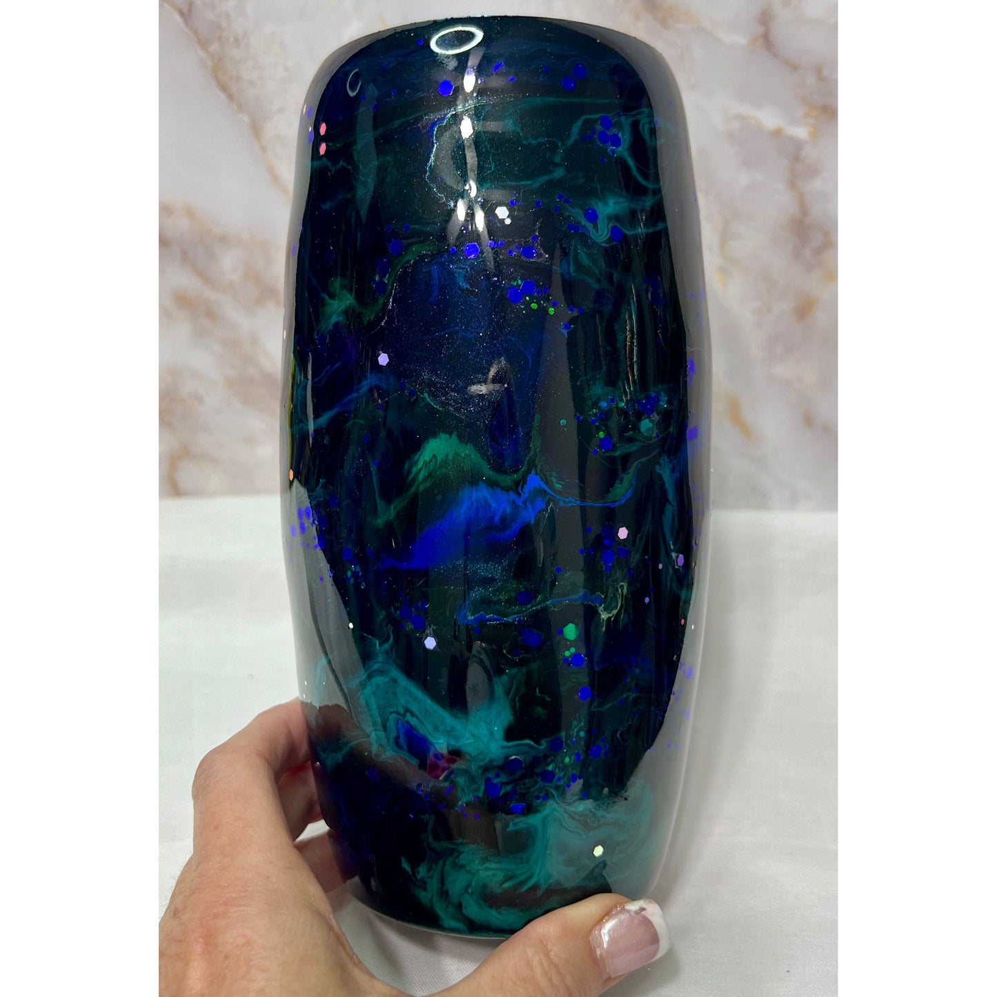 #117 Blue and Green Galaxy on a 25 Oz Stainless Steel Tumbler