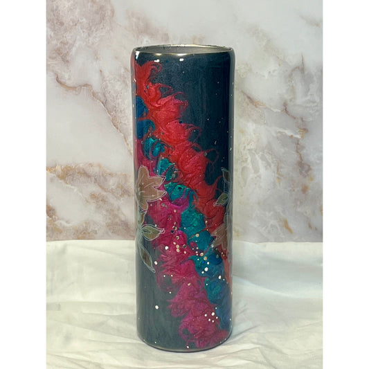 #114 Grey with Bright Colors and Floral Designs 30 Oz Tumbler