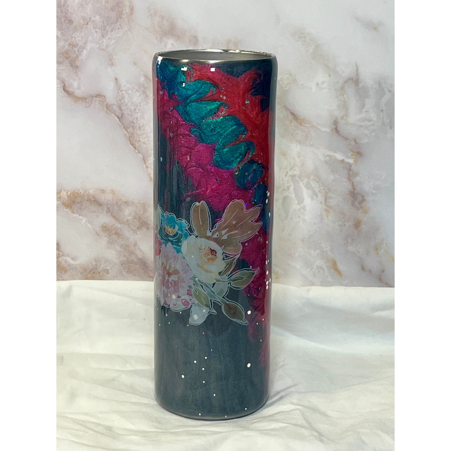 #114 Grey with Bright Colors and Floral Designs 30 Oz Tumbler