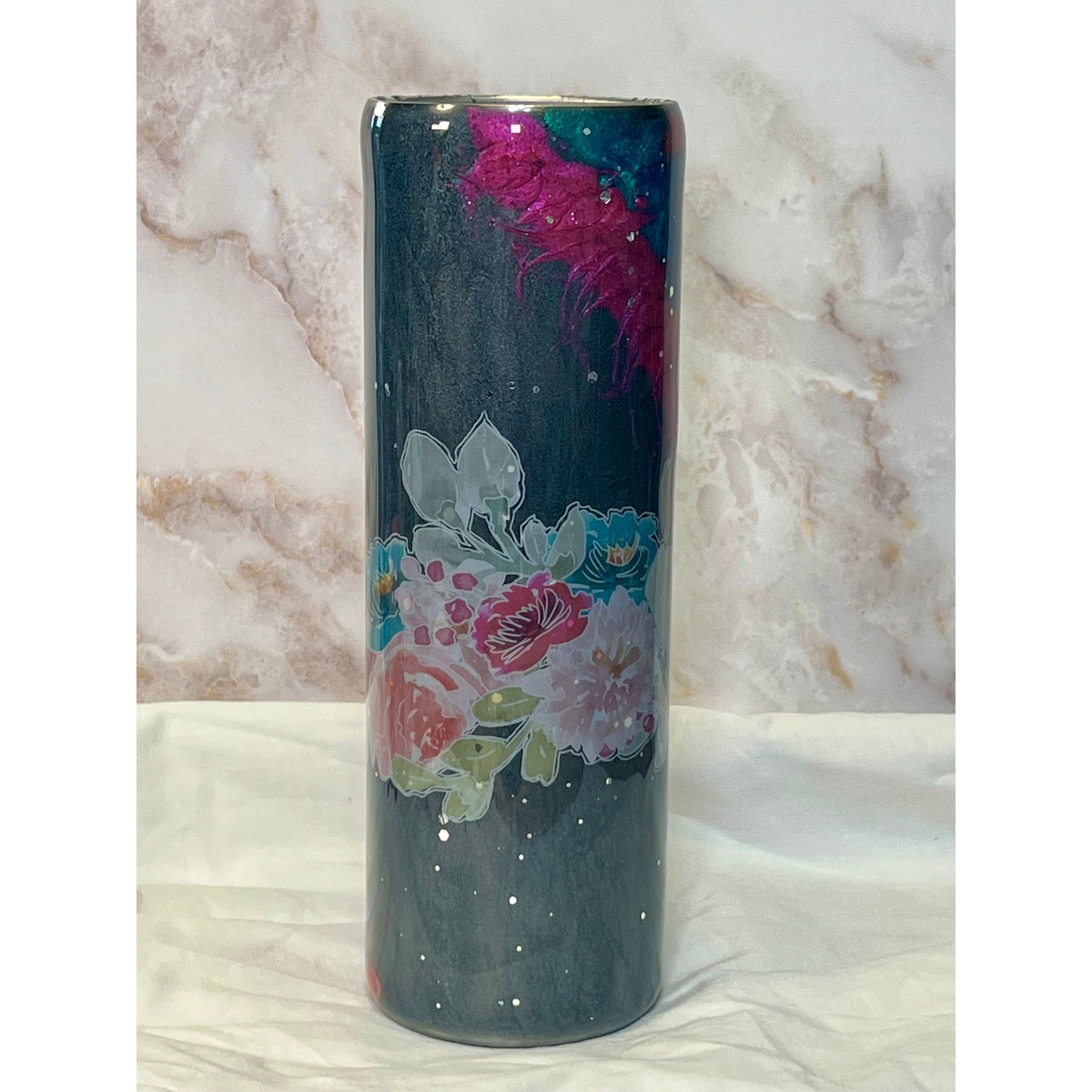 #114 Grey with Bright Colors and Floral Designs 30 Oz Tumbler