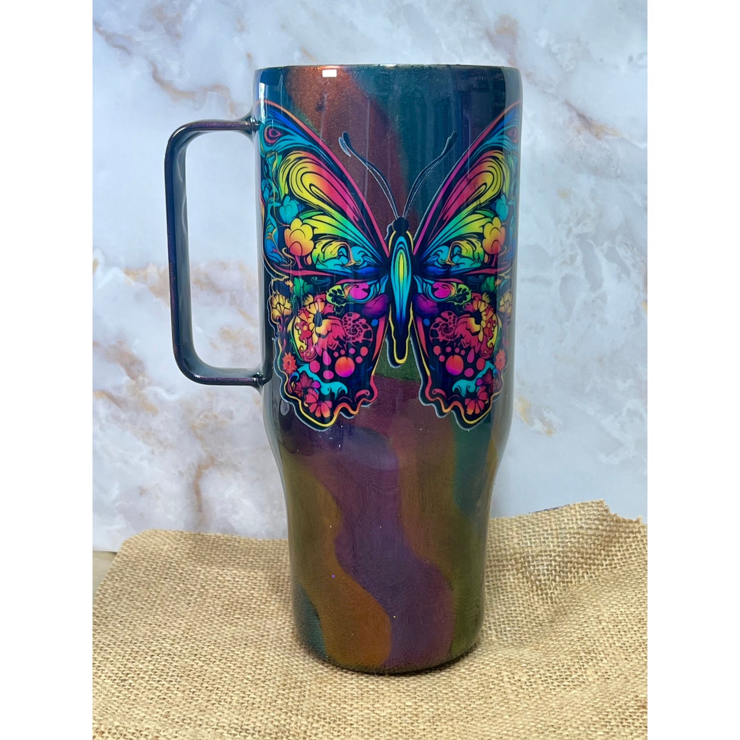 #131 Shimmery Pigment Butter Fly on 24 oz Stainless Steel Curved Hoggdle Tumbler