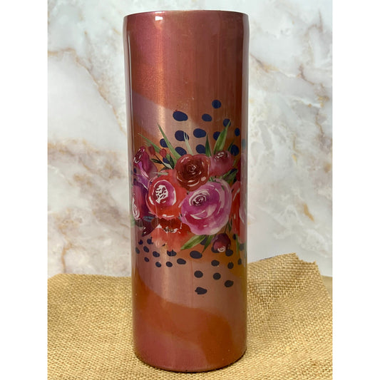 #134  Shimmery Pink Swirl with Flowers and Hearts on a 20 0z Stainless Steel Tumbler