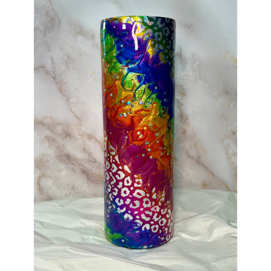 #133 Rainbow Leopard Foil with Rainbow Swirl of Color on 30oz Stainless Steel Tumbler