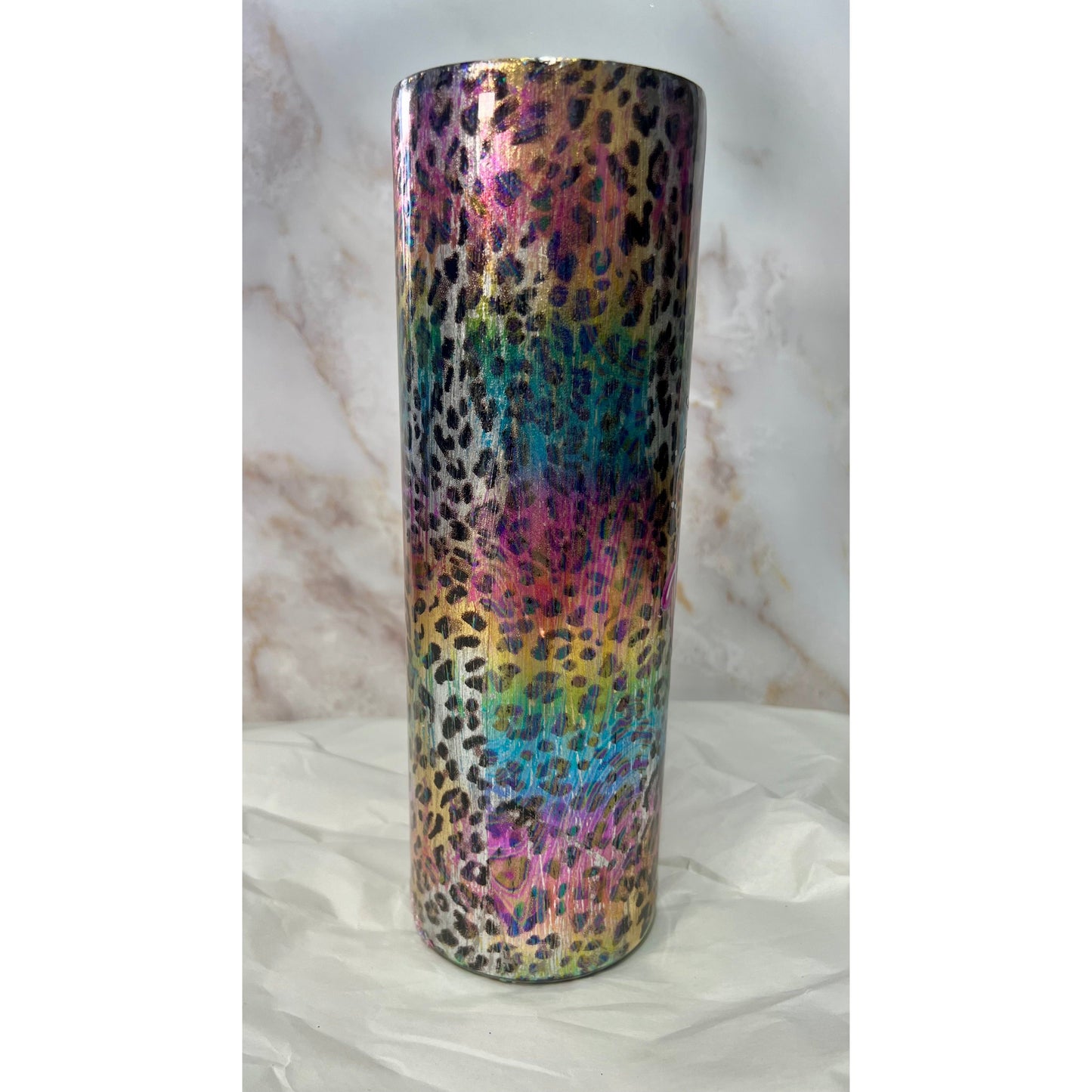 #139 Rainbow Leopard Foil with Rainbow Swirl of Color on 30oz Stainless Steel Tumbler