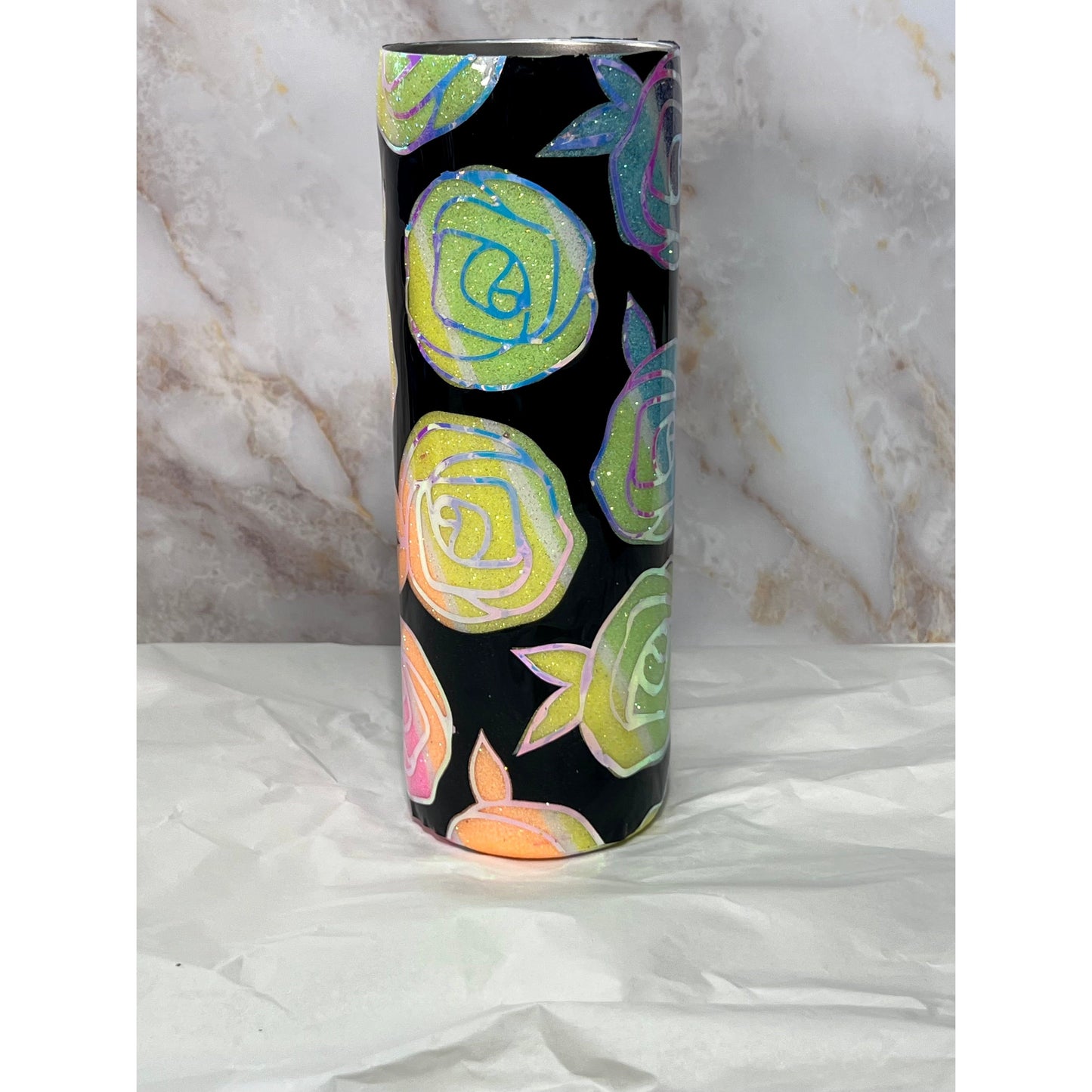 #146 Peekaboo Rose and Glitter Design on a 20 Oz Stainless Steel Tumbler