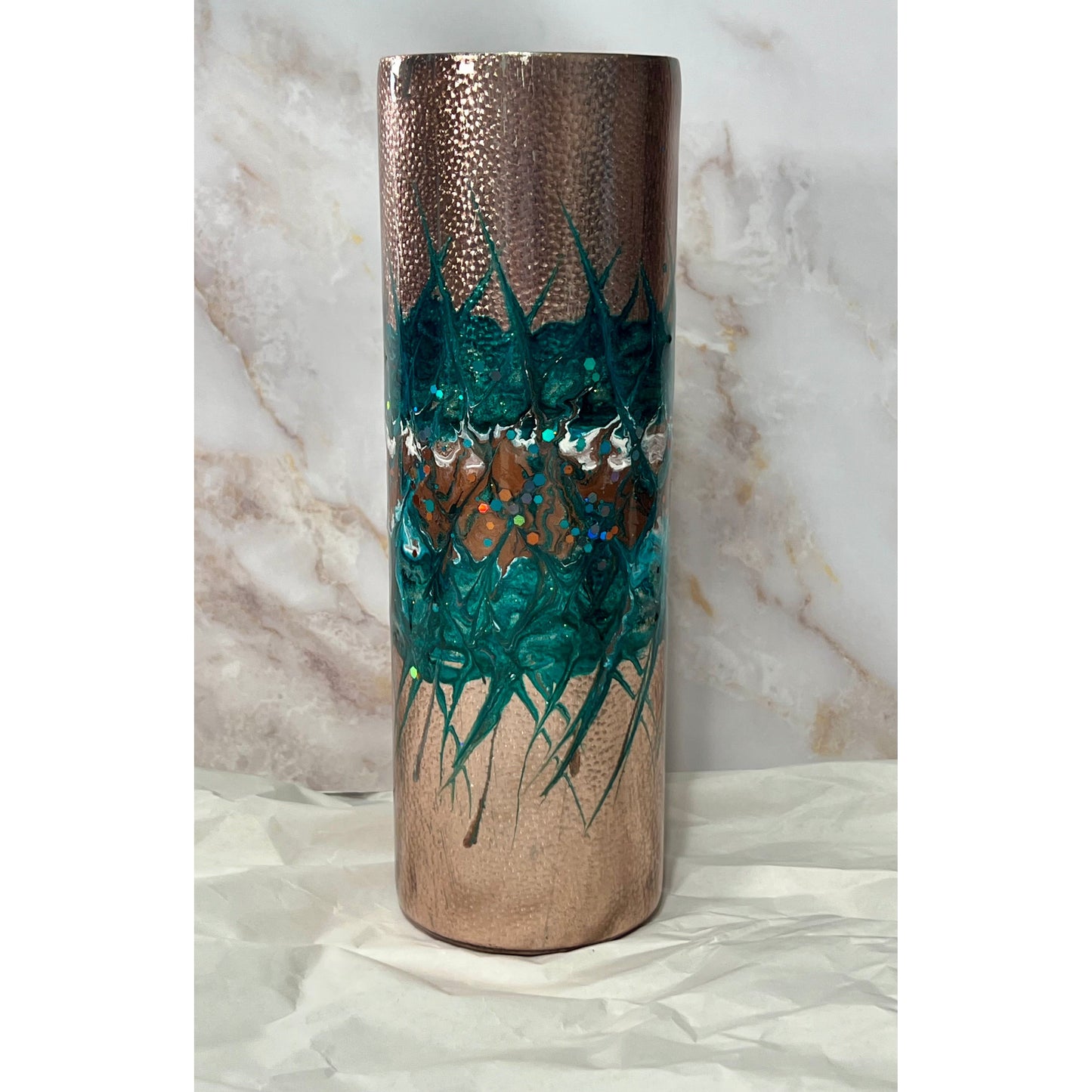 #145 Copper Foil with Teal and Copper Criss-Cross Design 30oz Stainless Steel Tumbler