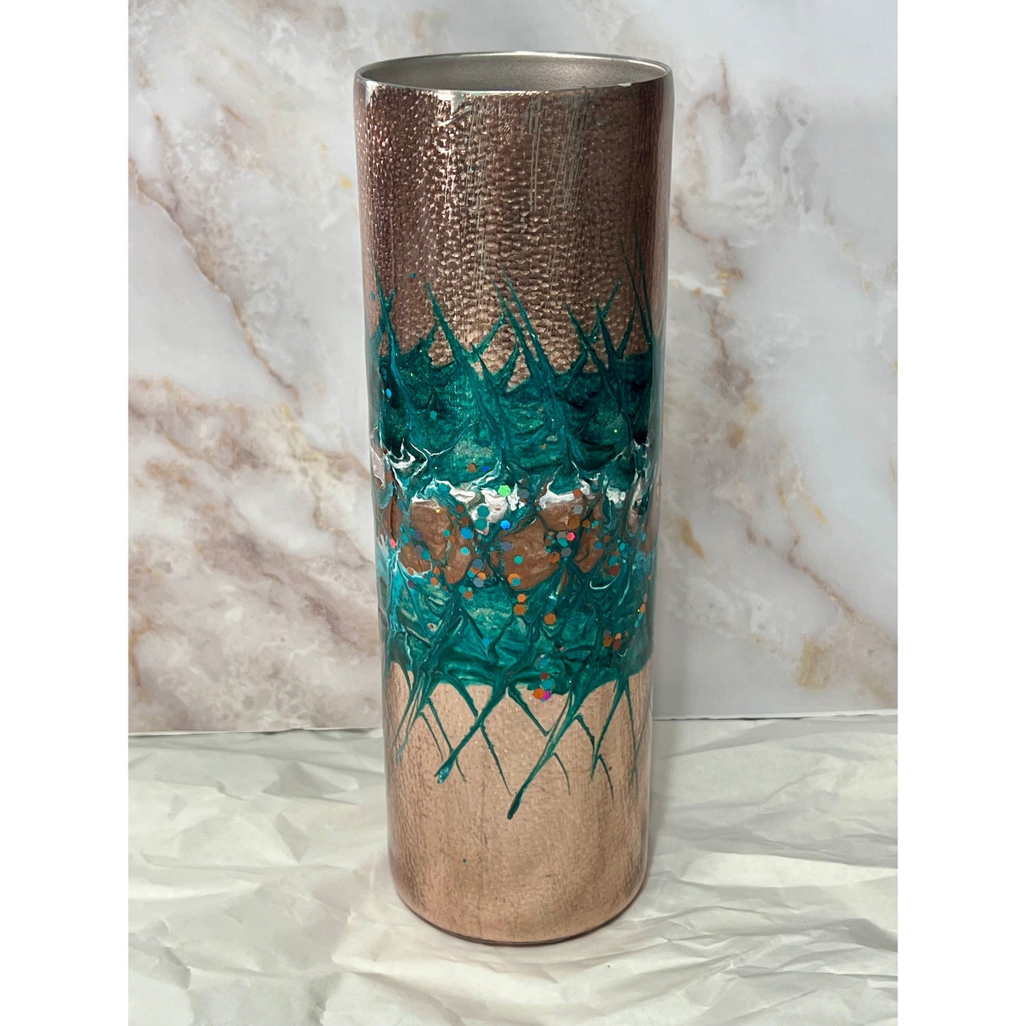 #145 Copper Foil with Teal and Copper Criss-Cross Design 30oz Stainless Steel Tumbler