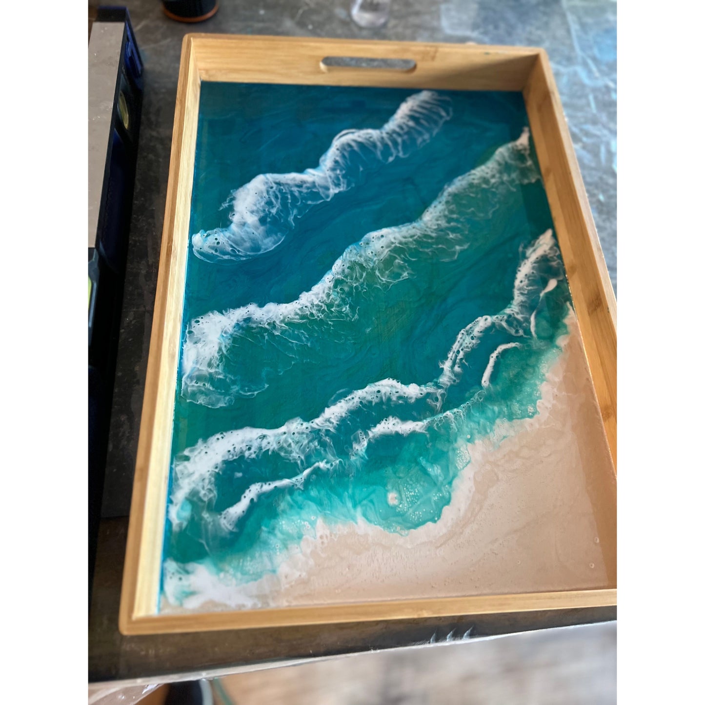 Ocean Resin Art Bamboo Tray (19 x 13”)