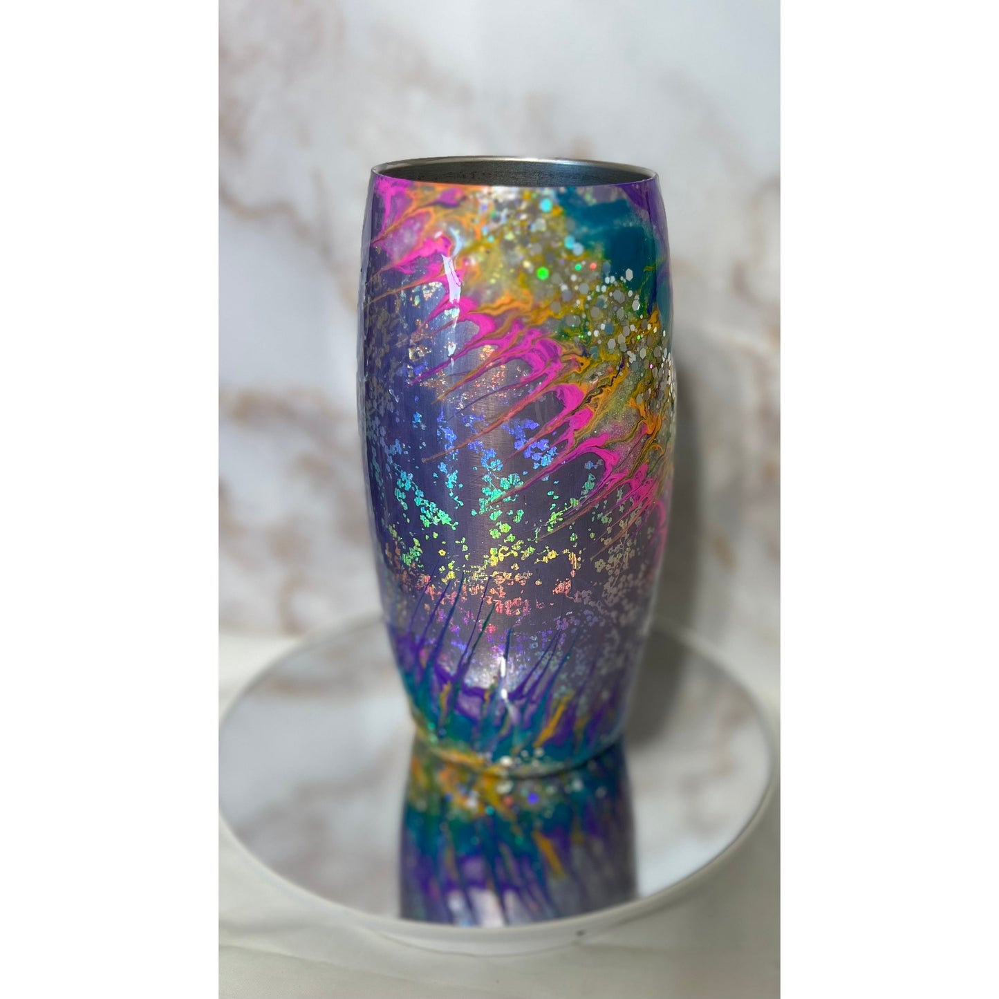 Chantilly Foil Pastel Stinger on a 25 Ounce Stainless Steel Wine Tumbler