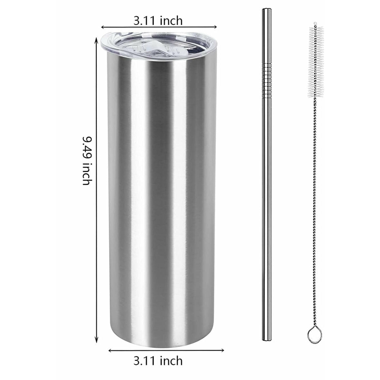 Stainless Steel 20 OZ Skinny Straight Tumbler with Straw on